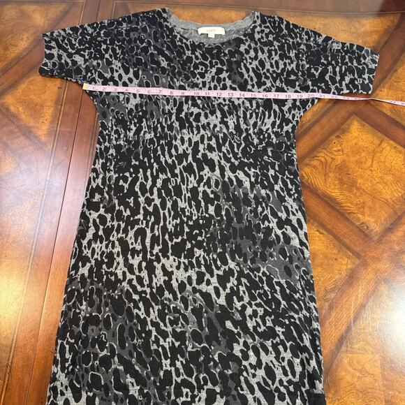 Loft Gray Black Animal Print 100% Wool Knit Sweater Dress Size M Mobwife - Picture 9 of 14